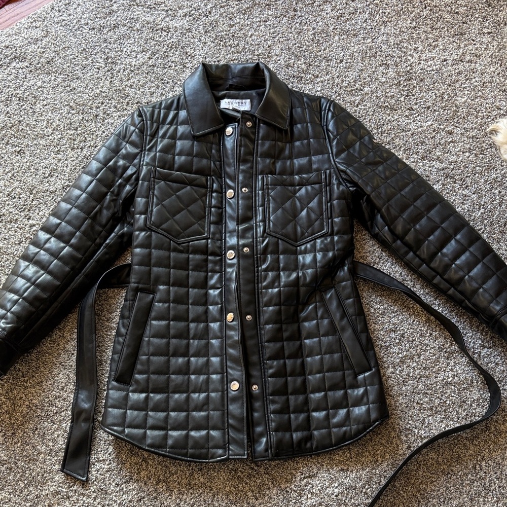 Laundry by Shelli Segal Black Quilted Faux Leather Jacket